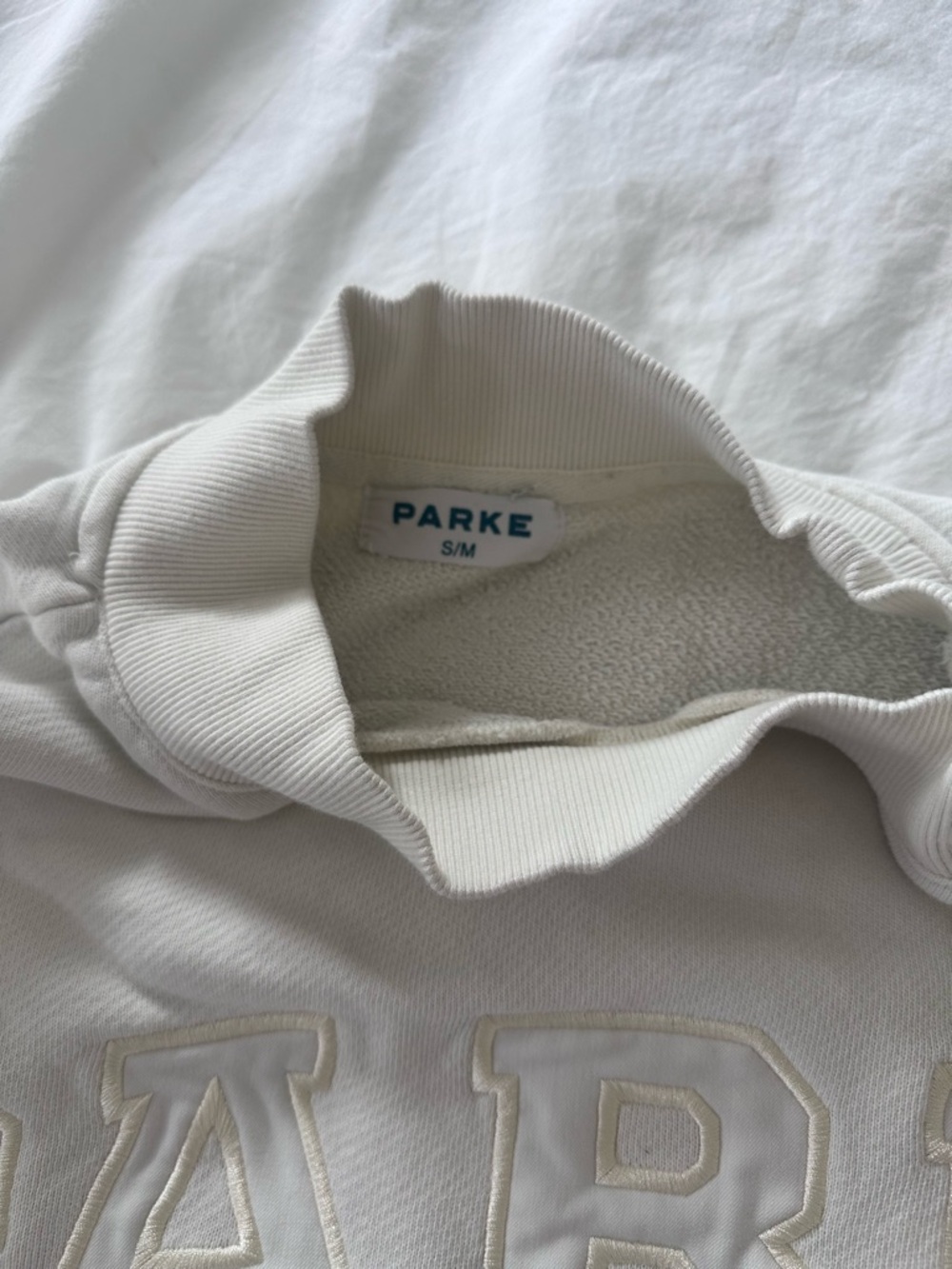 PARKE varsity crew neck cream
